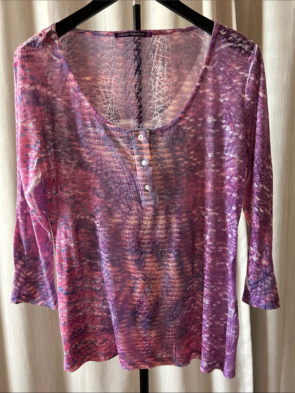 Women's Purple Pink - Casual Freedom L Henley Knit Top